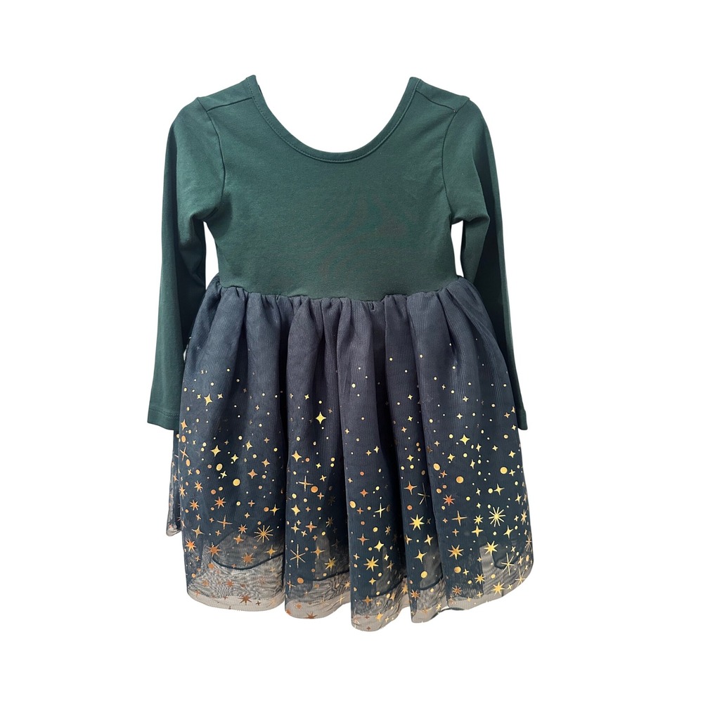 Hanna Andersson Girls 3T Forest Green Celestial Star Tulle Tutu Dress Holiday